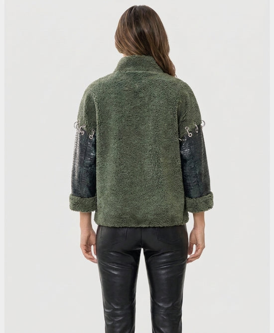
Shearling Jacket w/ Ring Detail in GREEN view 2