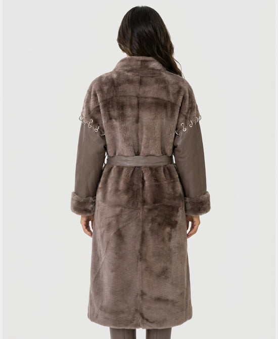 
Shearling Coat w/ Ring Detail in TAUPE view 2