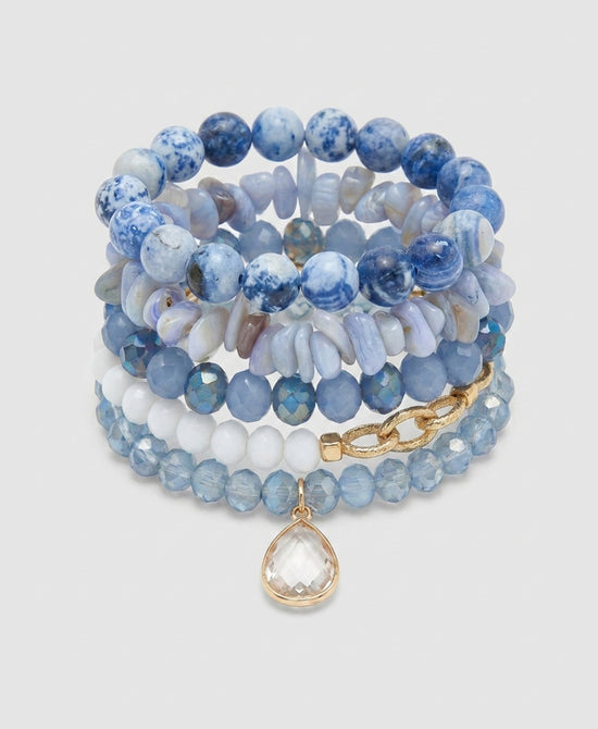 
Set Of 5 Beaded Bracelets in BLUE/WHITE view 2