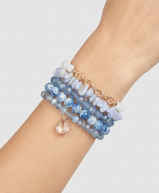 
Set Of 5 Beaded Bracelets in BLUE/WHITE view 1