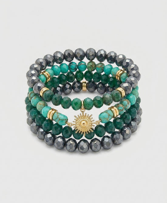 
Set Of 5 Natural Stone Beaded Bracelets in GREEN view 2