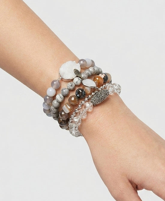 
Set Of 5 Natural Stone Beaded Bracelets in GREY MULTI view 1