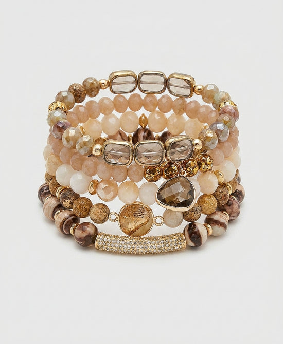 
Set Of 5 Natural Stone Beaded Bracelets in BEIGE view 2