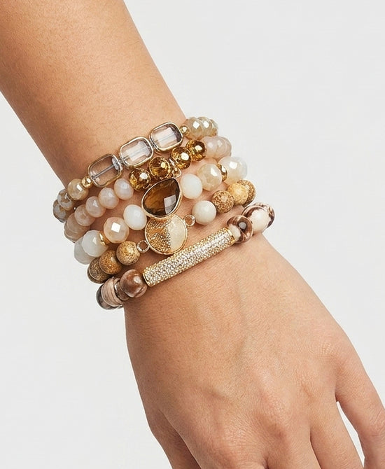 
Set Of 5 Natural Stone Beaded Bracelets in BEIGE view 1
