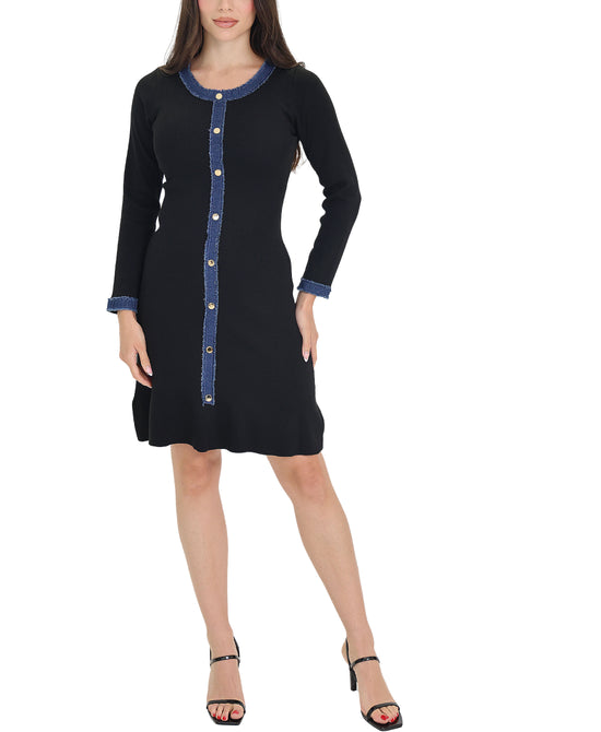 Knit Dress w/ Denim Trim view 