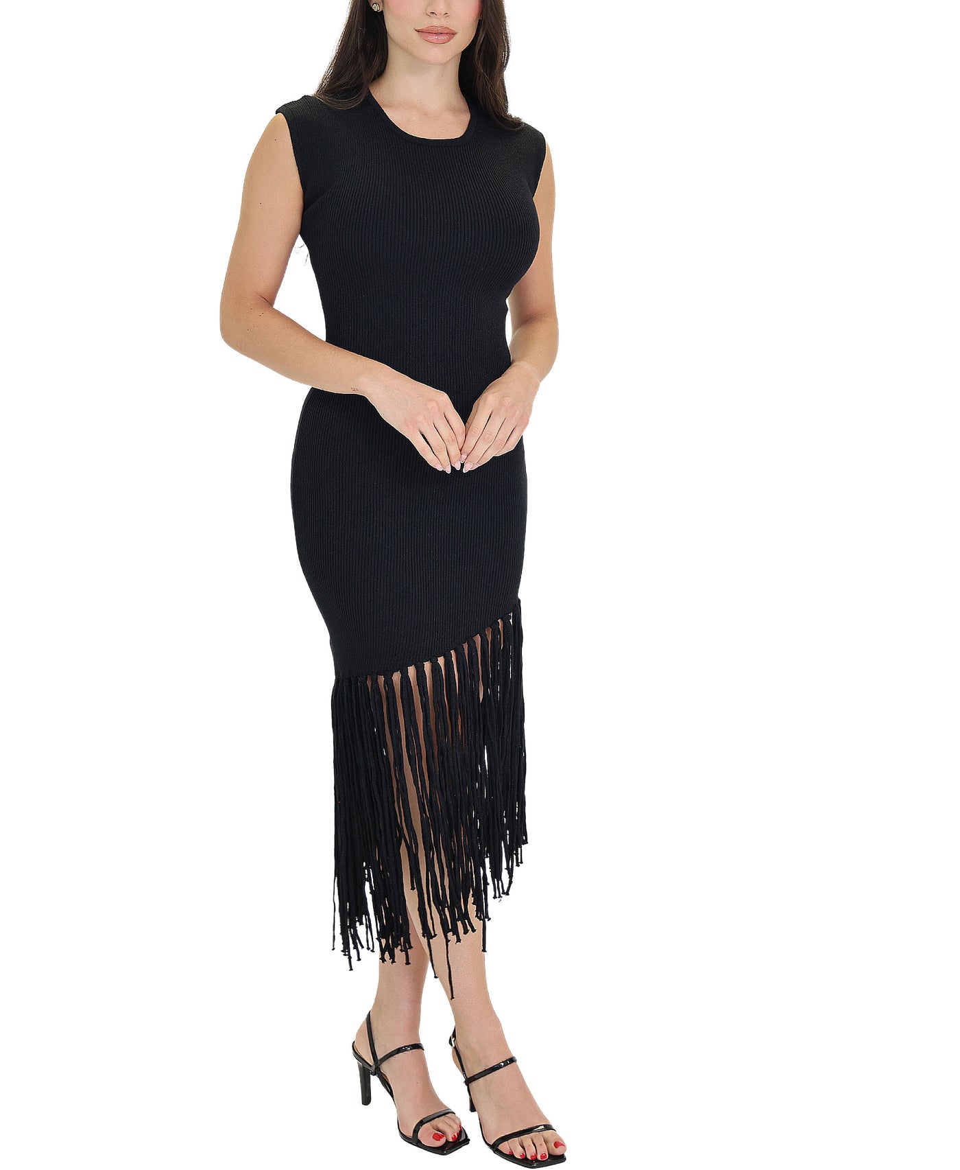 Knit Midi Dress w/ Fringe Tassels view 1