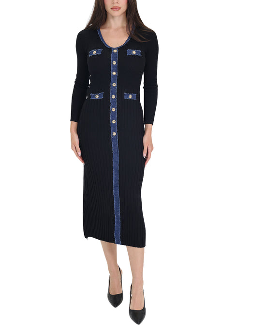 Knit Midi Dress w/ Denim Trim view 