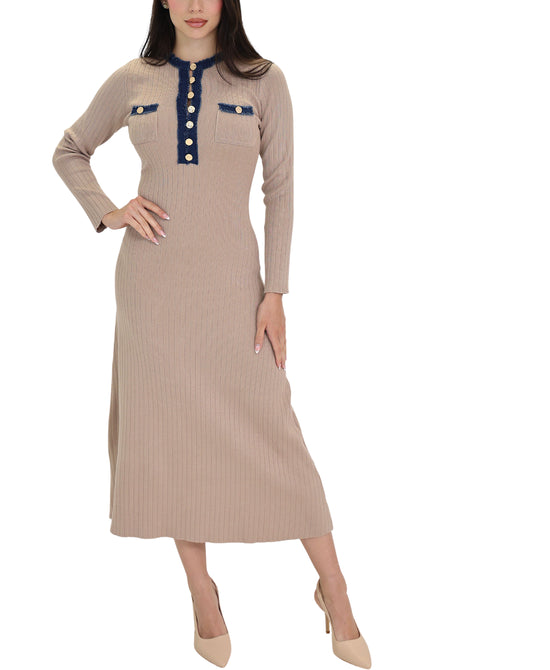 Knit Midi Dress w/ Denim Trim view 