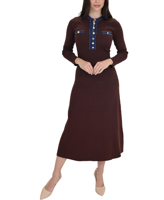 Knit Midi Dress w/ Denim Trim view 