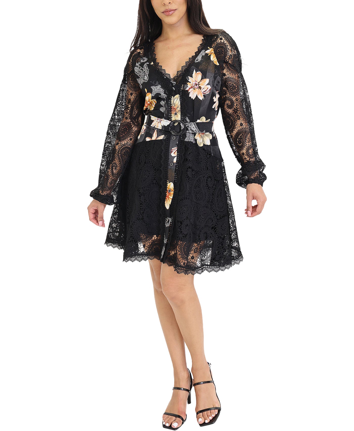 Floral Print & Lace Dress view 1