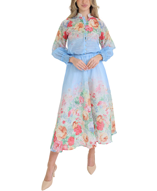 Floral Printed Blouse & Midi Skirt Set- 2 Pc Set view 