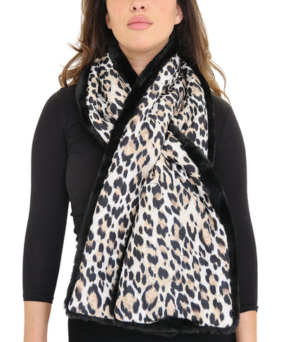 Faux Fur & Leopard Print Pull Thru Scarf image 1