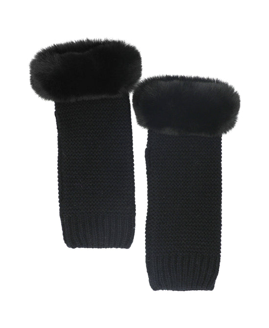 Knit Fingerless Gloves w/ Faux Fur Trim view 