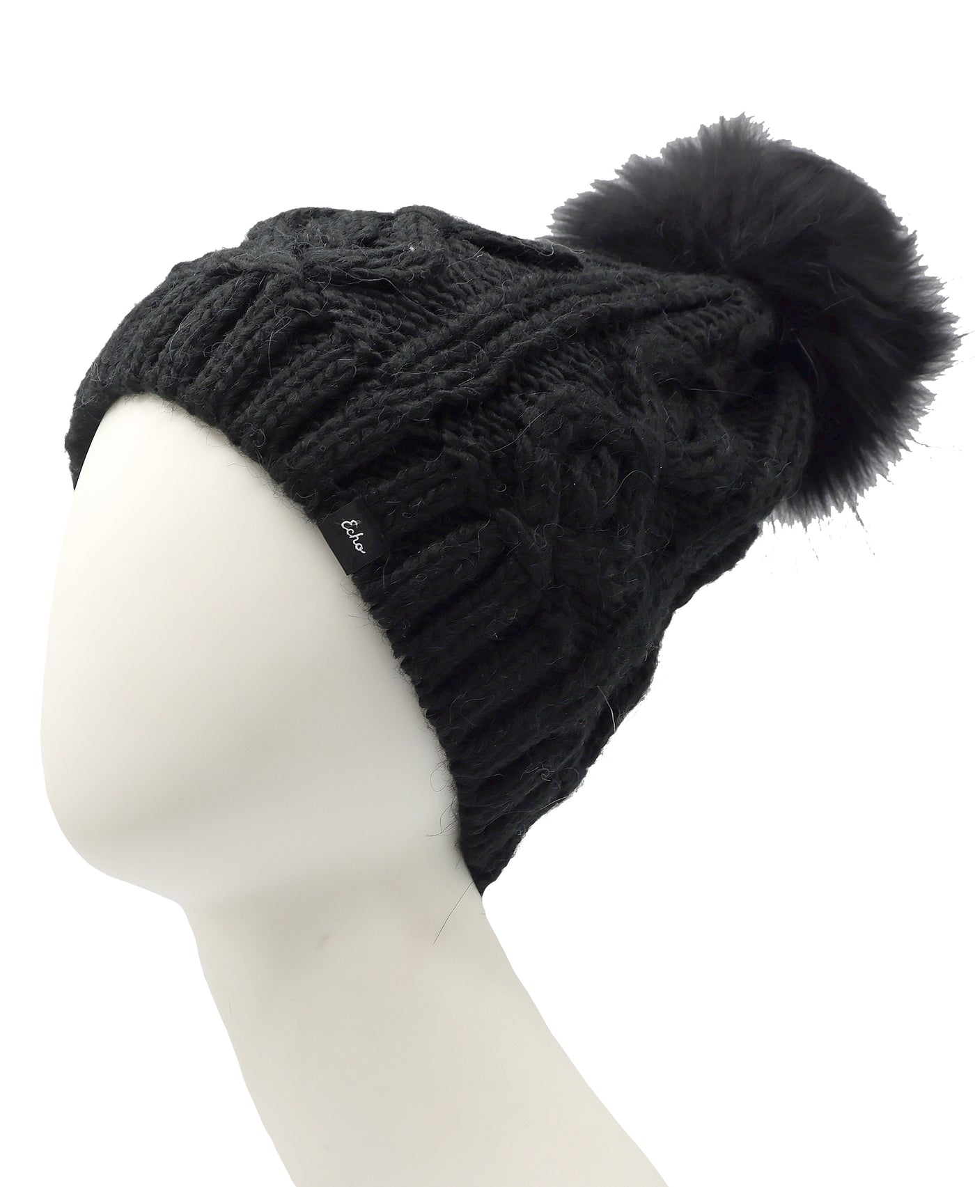 Cable Knit Hat w/ Fur Pom view 1