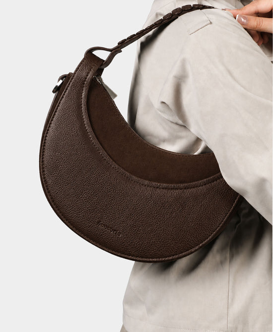 
Leather & Suede Crescent Handbag in CHOCOLATE view 2
