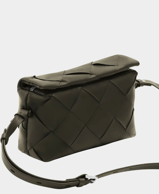 
Leather Woven Crossbody Bag in DARK MOSS view 2
