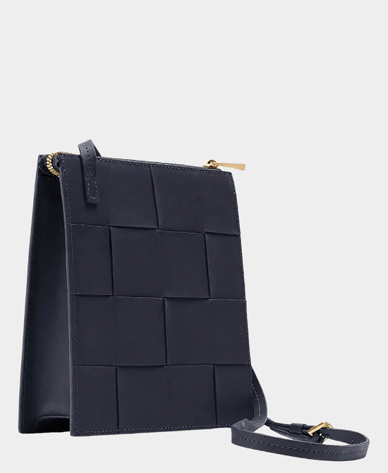 
Leather Square Woven Crossbody Bag in MIDNIGHT view 2