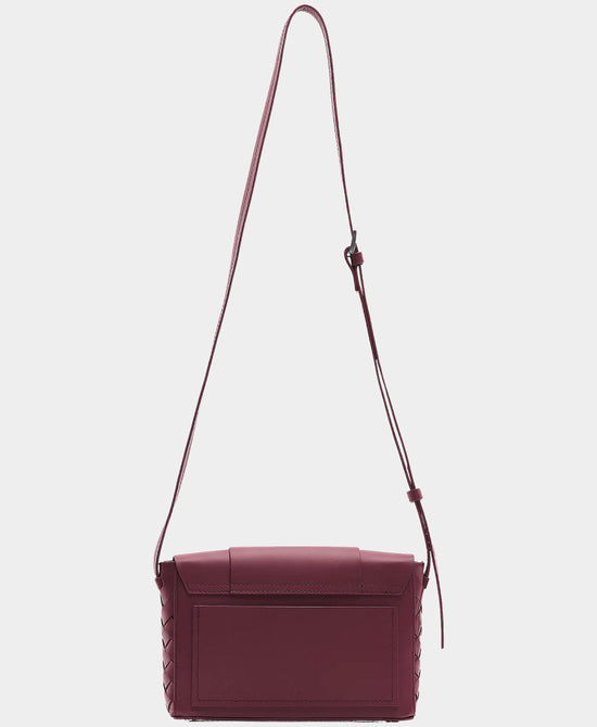 
Leather Crossbody Bag w/ Woven Detail in WINE view 2