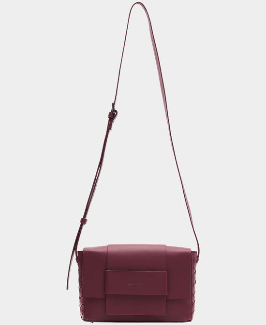 
Leather Crossbody Bag w/ Woven Detail in WINE view 1