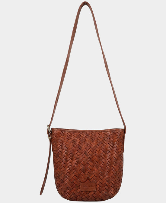 
Woven Leather Bucket Bag in BRANDY view 1