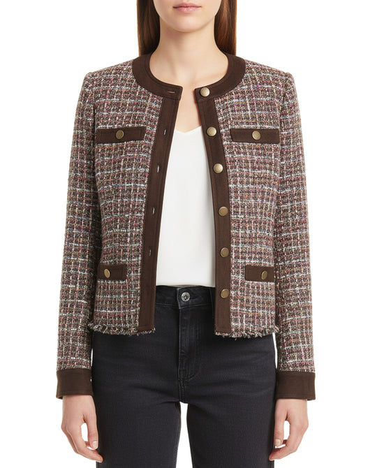 Tweed Blazer w/ Faux Suede Trim view 