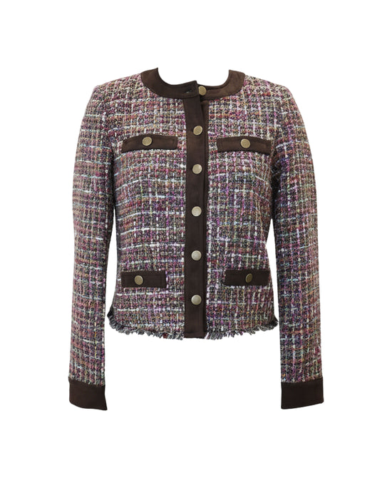 Tweed Blazer w/ Faux Suede Trim view 