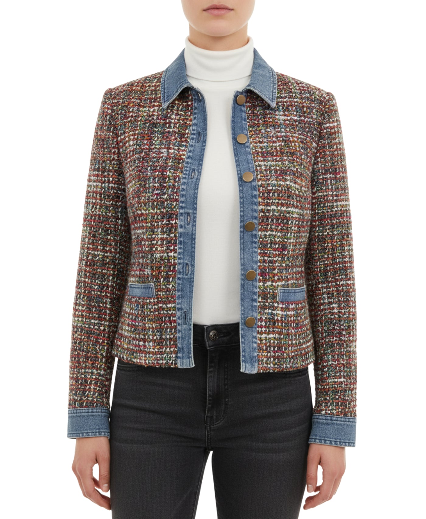 Tweed Blazer w/ Denim Trim view 1
