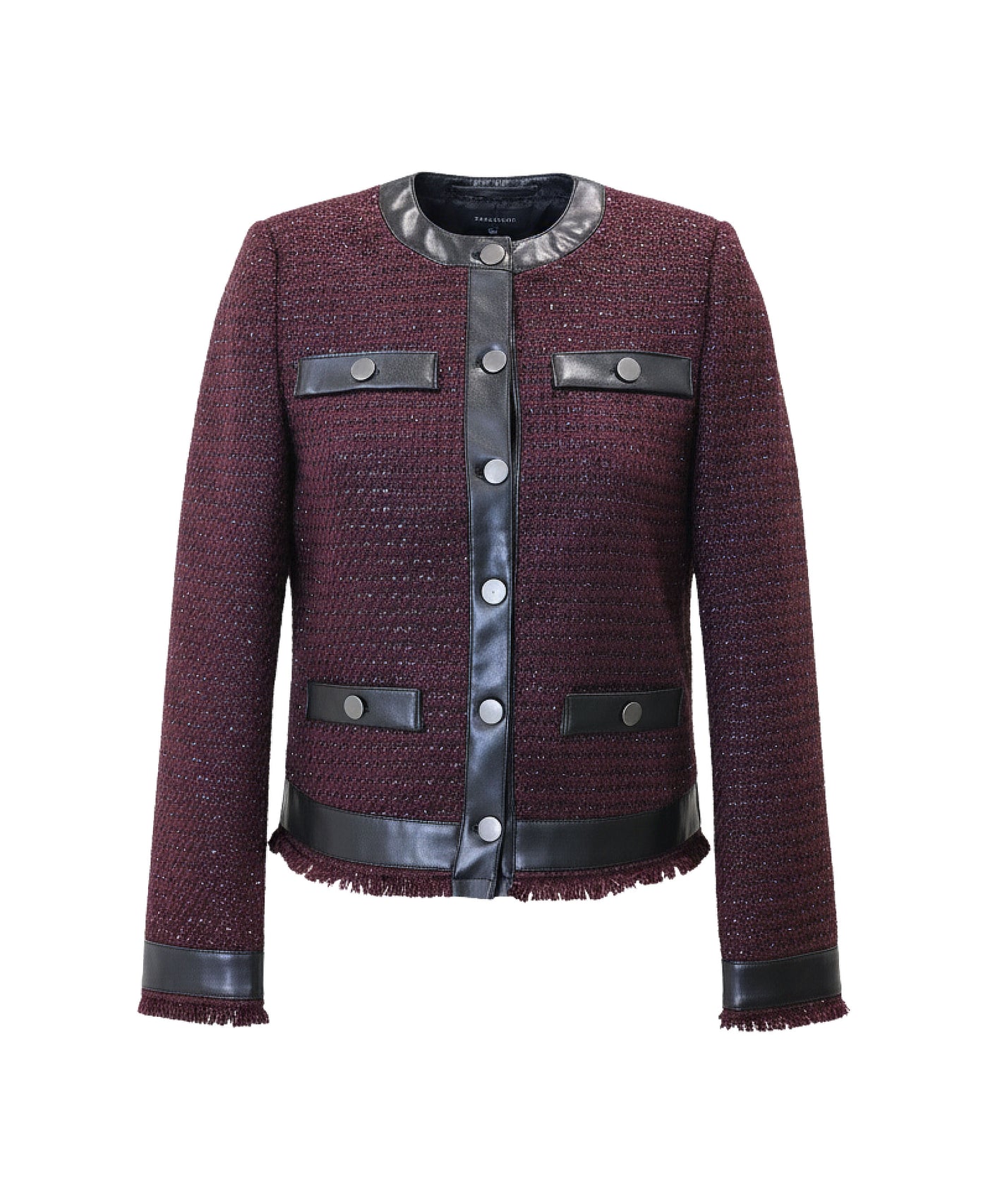 Tweed Blazer w/ Faux Leather Trim view 1