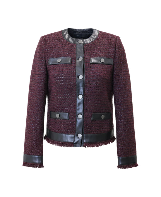 Tweed Blazer w/ Faux Leather Trim view 