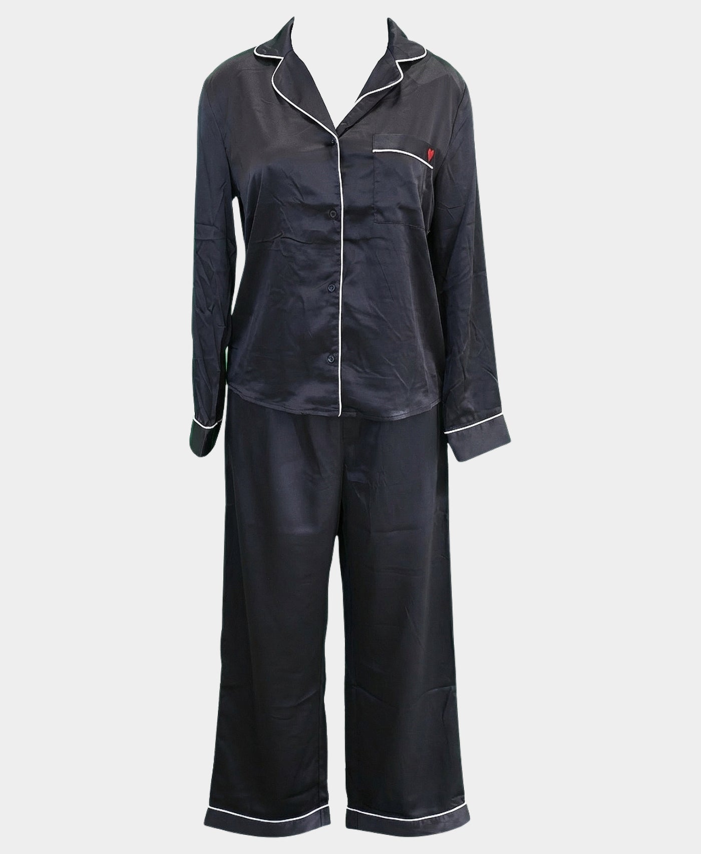 Satin Pajamas w/ Heart Detail - 2 Pc Set view 3