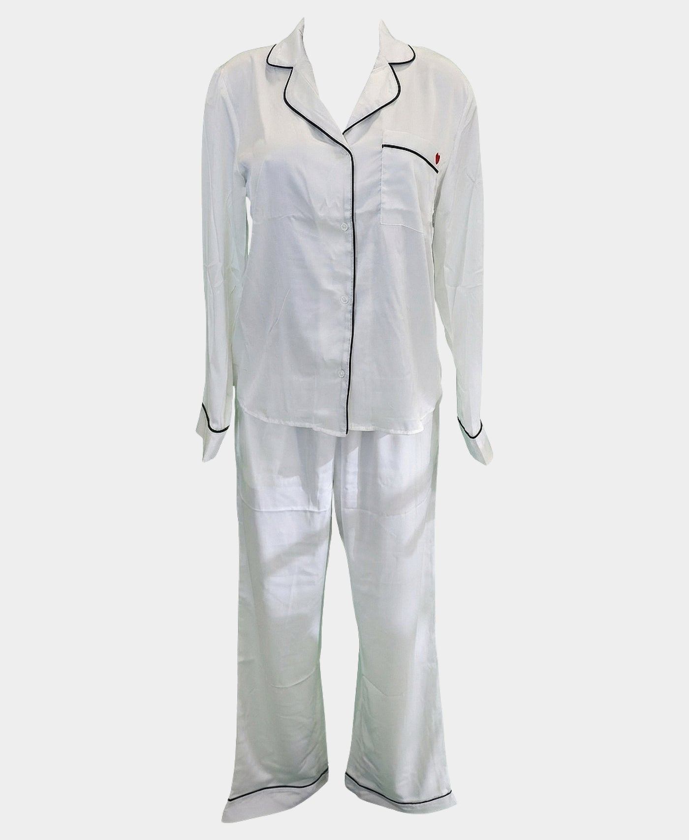 Satin Pajamas w/ Heart Detail - 2 Pc Set view 3