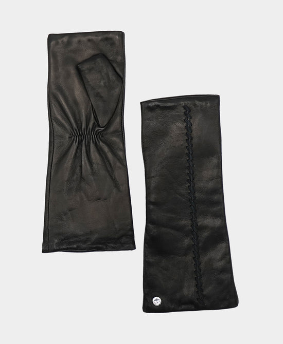 Leather Fingerless Gloves w/ Stitch Detail view 