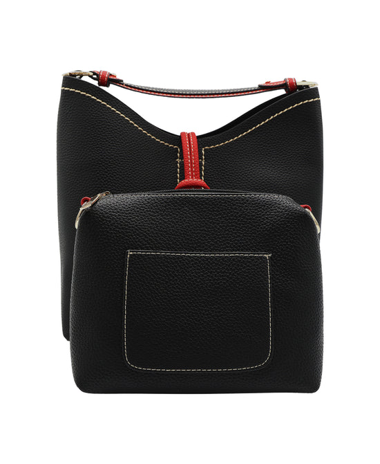 Faux Leather Hobo Handbag w/ Mini Bag view 2