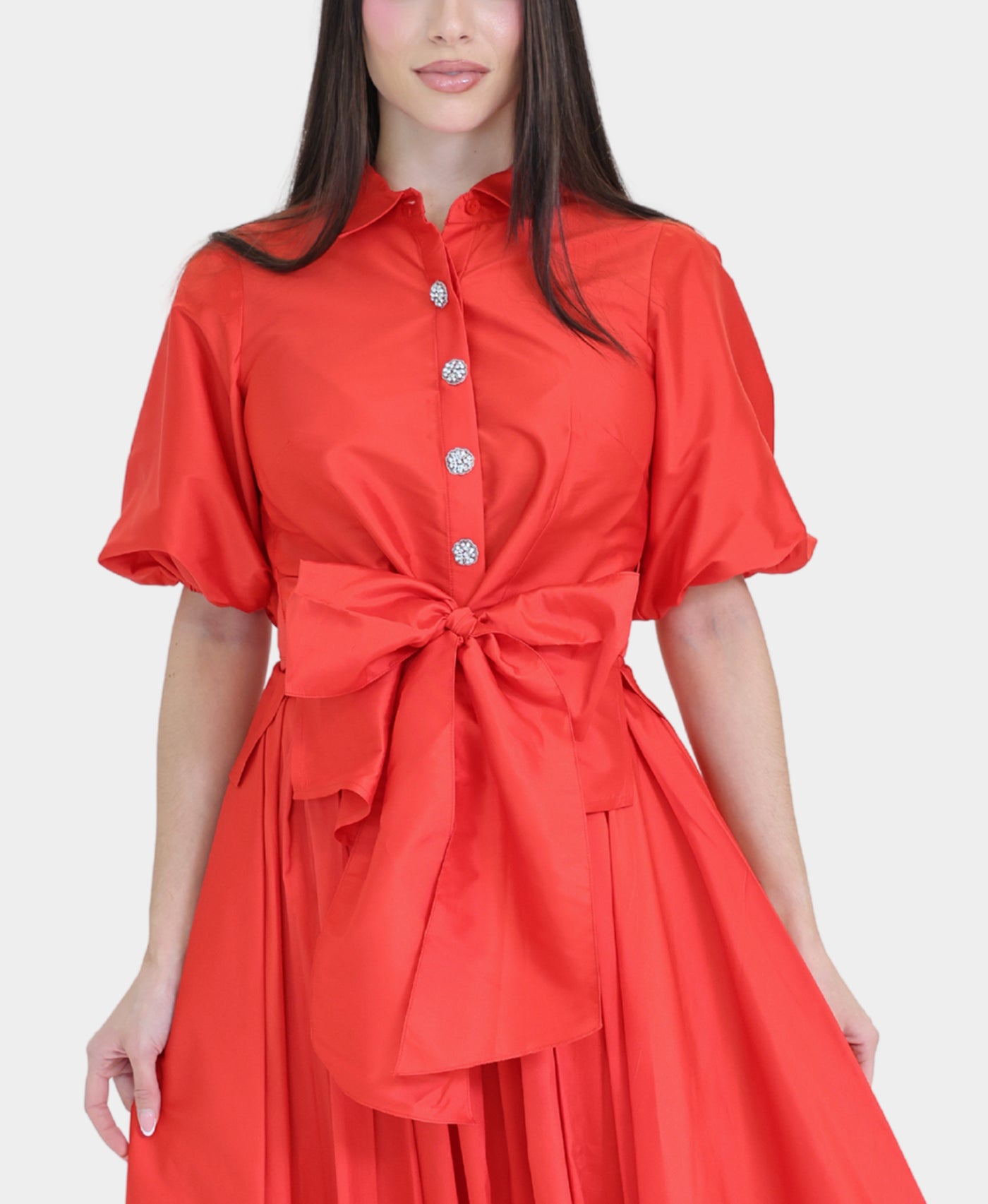 Puff Sleeve Blouse w/ Crystal Buttons view 1