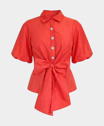 Puff Sleeve Blouse w/ Crystal Buttons image 3