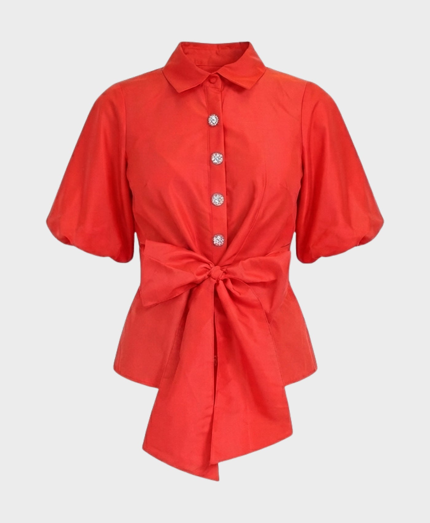 Puff Sleeve Blouse w/ Crystal Buttons view 3