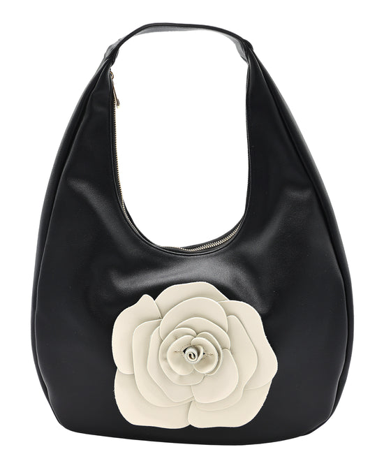 Faux Leather Shoulder Bag w/ 3D Flower view 