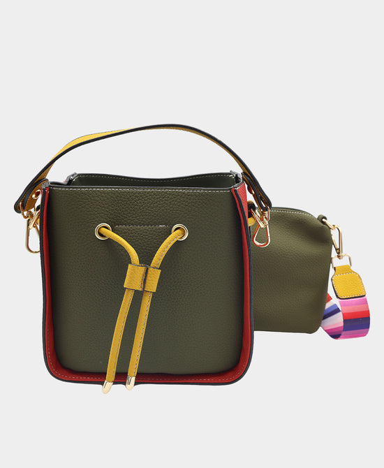 Faux Leather Colorblock Handbag w/ Mini Bag view 