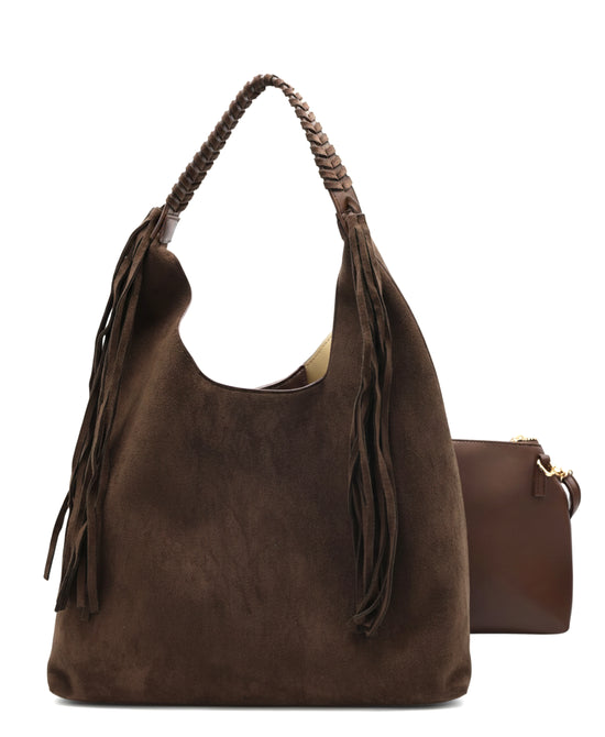 Faux Suede 2in1 Fringe Hobo Bag view 