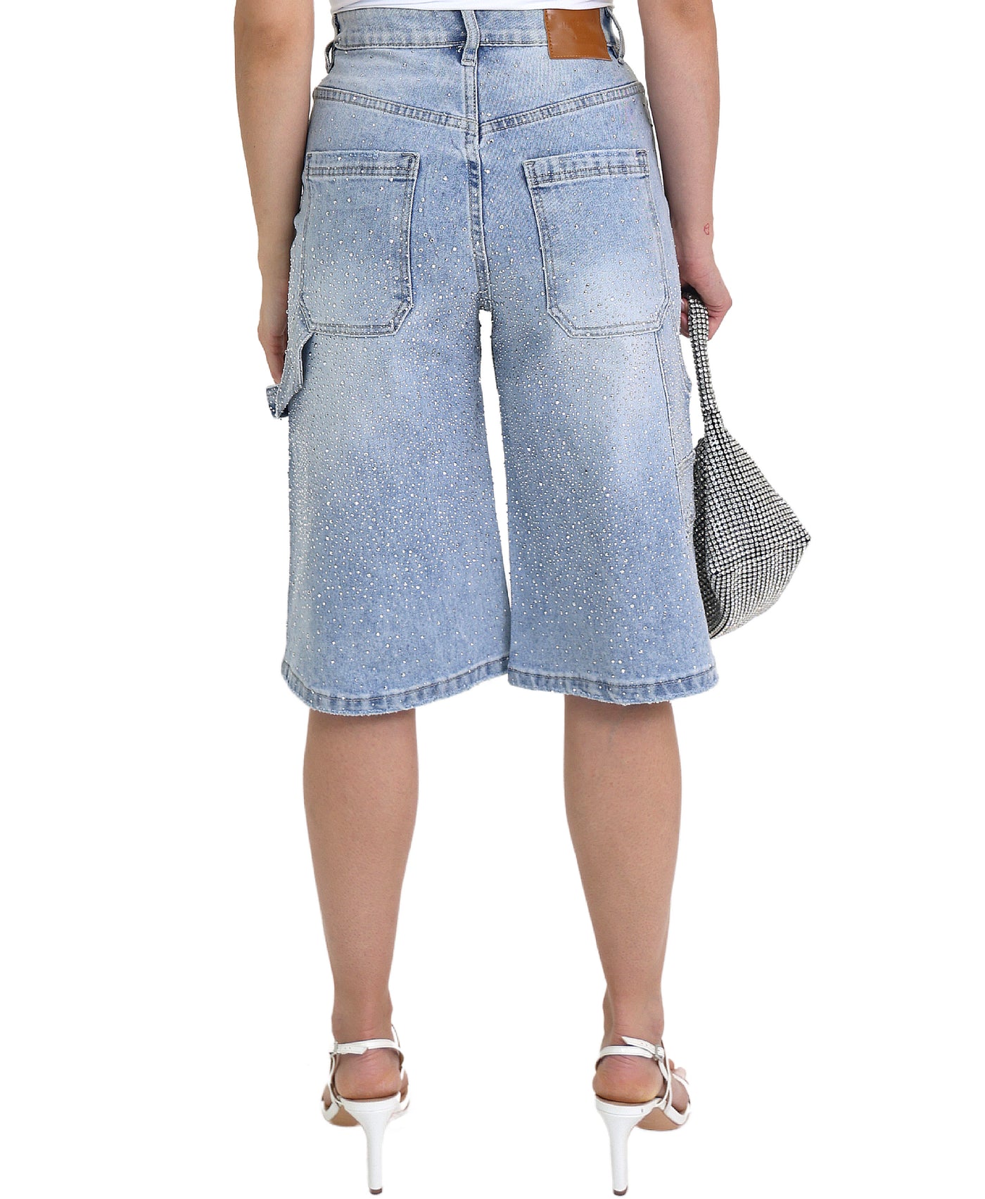 Denim Bermuda Shorts w/ Crystals view 2