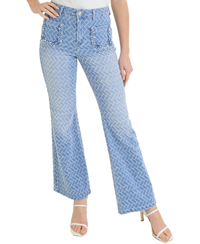 Textured Jeans w/ Pearl & Rhinestone Front Pockets image 1