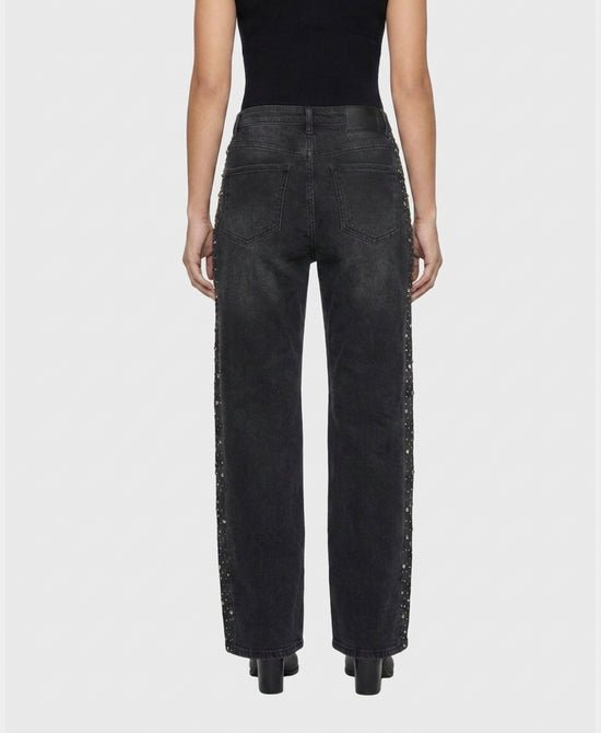 
Wide Leg Jeans w/ Rhinestones & Jewels in BLACK view 2