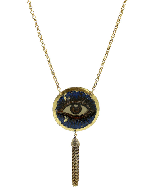 Handmade Eye Disk Necklace w/ Tassel view 1