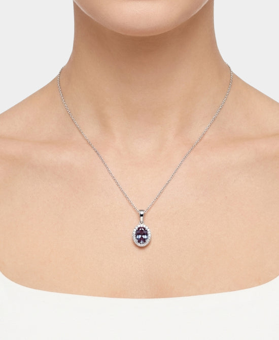 Sterling Silver Oval Pendant Necklace view 1