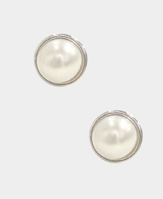 Sterling Silver Pearl Stud Earrings view 1