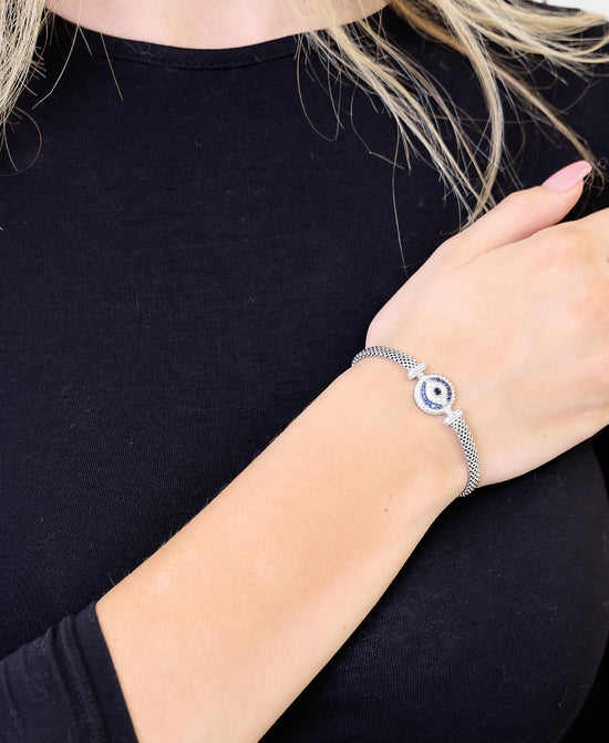 Sterling Silver Evil Eye Tennis Bracelet view 