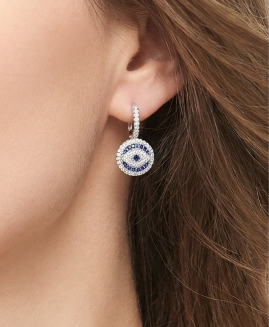
Sterling Silver Evil Eye Drop Earrings in SILVER/BLUE view 1