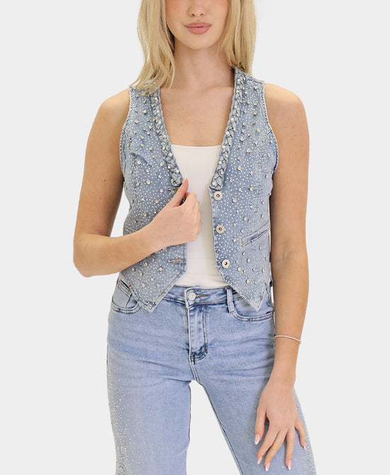 Denim Vest w/ Crystals & Rhinestones view 1