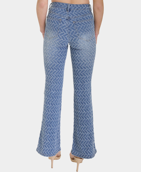 Textured Jeans w/ Pearl & Rhinestone Front Pockets view 2