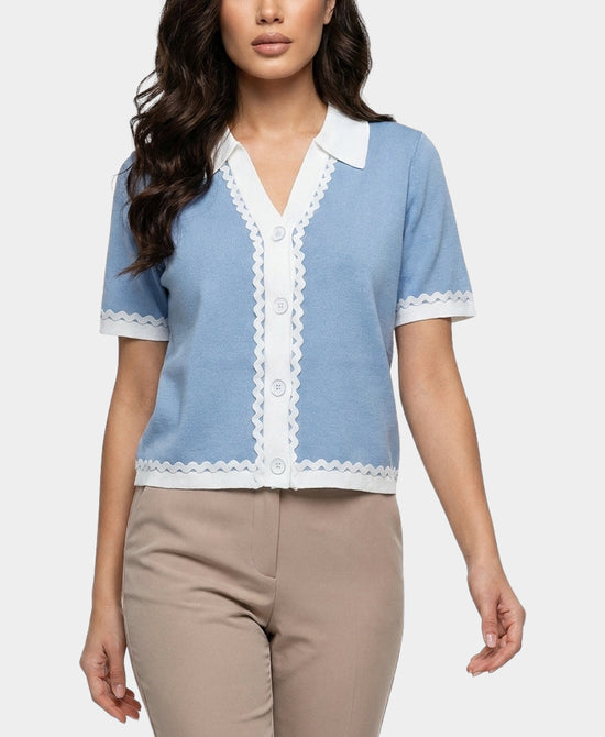 
Cardigan w/ Ric Rac Trim in BLUE/WHITE view 1